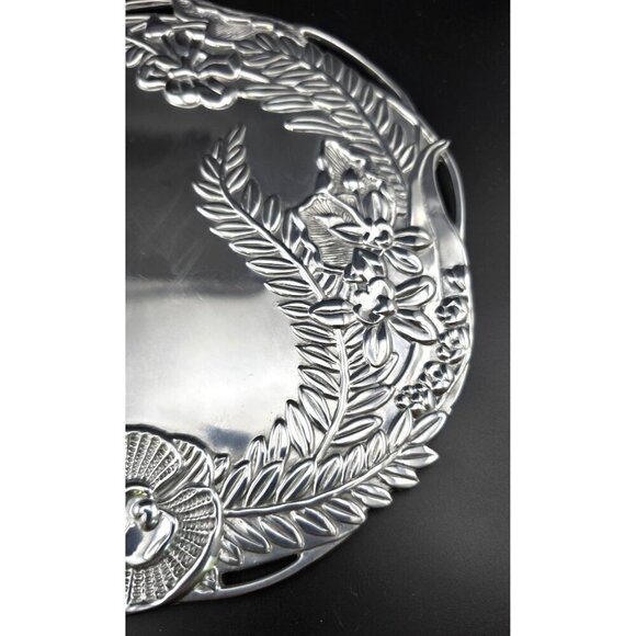 Fitz And Floyd Silver-Plated Floral Serving Tray With Engraved Orchid Design - Picture 6 of 8